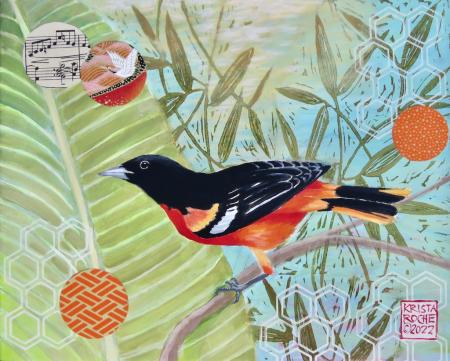 Sightings: Baltimore Oriole | 8" x 10" | acrylic/collage | $425.00 | SOLD