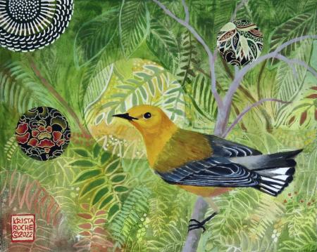 Sightings:Prothonotary Warbler | 8" x 10" | acrylic/collage | $425.00