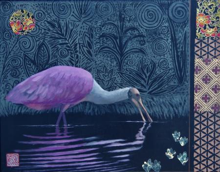 Spoonbill Solitude (Roseate Spoonbill) | 11" x 14" | acrylic/collage | $650.00 | SOLD