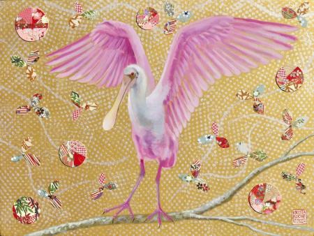 Dancing with the Spoonbills 3 | 12" x 16" | acrylic/collage | $750.00 | SOLD