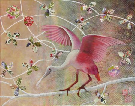 Dancing with the Spoonbills 2 | 16" x 20" | acrylic/collage | $750.00