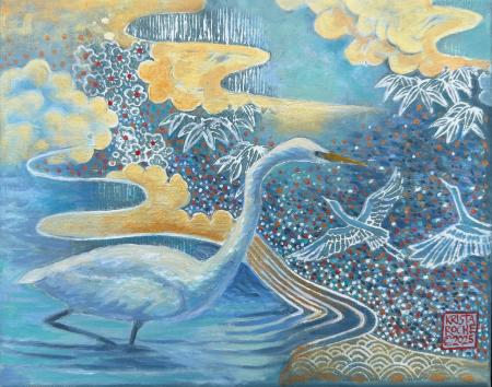 Egret in Cloud Garden 4 | 8" x 10" | acrylic | $450.00