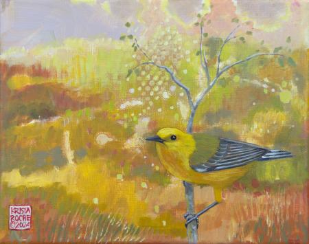 In a Spring World 2 (Prothonotary Warbler) | 8" x 10" |acrylic | $450.00