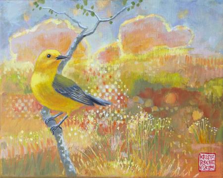 In a Spring World 1 (Prothonotary Warbler) | 8" x 10" |acrylic | $450.00