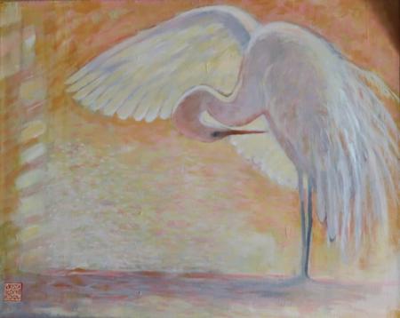Egret Ballet (Great Egret) | !6" x 20" | acrylic | $895.00