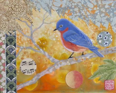 Bluebird in Autumn 2 | 8"x10" |  acrylic/collage | $450.00 